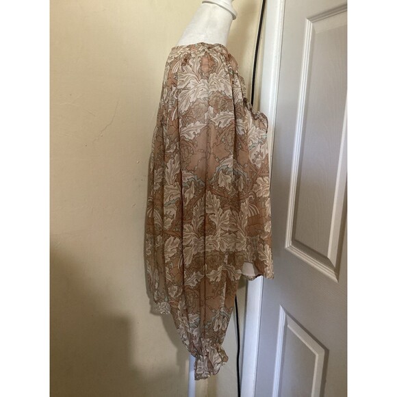 Bishop & Young Tan Floral Sheer Long Sleeve Blouse Boho Peasant S - Picture 3 of 6